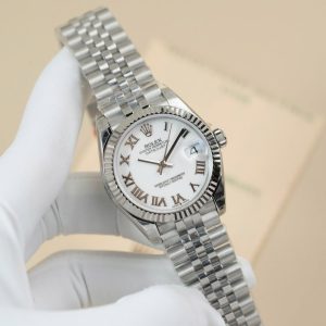 Đồng Hồ Rolex DateJust Lady Fake 11 Mặt Trắng Cọc Số La Mã 31mm (2)