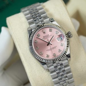 Đồng Hồ Rolex DateJust Lady Replica 11 Mặt Hồng Cọc Số Đính Đá 31mm (2)