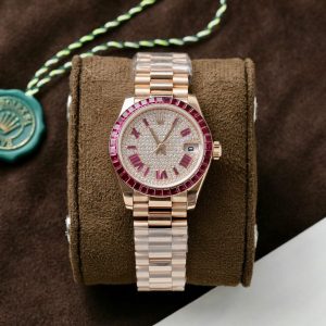 Đồng Hồ Rolex DateJust Nữ Chế Tác Bọc Vàng Thật + Ruby Baguette + Moissanite 31mm (2)