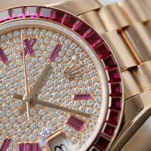 Đồng Hồ Rolex DateJust Nữ Chế Tác Bọc Vàng Thật + Ruby Baguette + Moissanite 31mm (2)