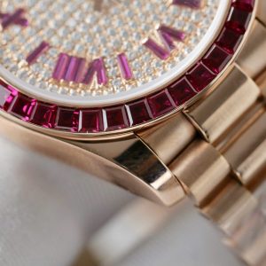 Đồng Hồ Rolex DateJust Nữ Chế Tác Bọc Vàng Thật + Ruby Baguette + Moissanite 31mm (2)