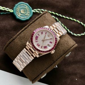 Đồng Hồ Rolex DateJust Nữ Chế Tác Bọc Vàng Thật + Ruby Baguette + Moissanite 31mm (2)