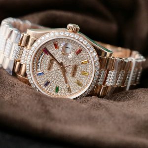 Đồng Hồ Rolex Day-Date 128395TBR Chế Tác Bọc Vàng Thật Đính Full Kim Cương Moissanite 36mm (1)