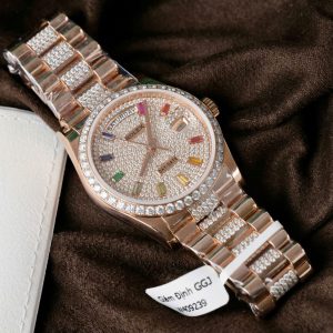 Đồng Hồ Rolex Day-Date 128395TBR Chế Tác Bọc Vàng Thật Đính Full Kim Cương Moissanite 36mm (1)