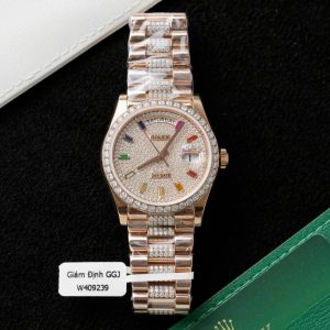 Đồng Hồ Rolex Day-Date 128395TBR Chế Tác Bọc Vàng Thật Đính Full Kim Cương Moissanite 36mm (1)