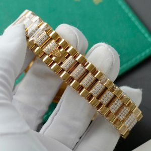 Đồng Hồ Rolex Day-Date Chế Tác Mặt Xanh Ombre Bọc Vàng Thật + Đính Kim Cương Moissanite 36mm (2)