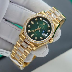Đồng Hồ Rolex Day-Date Chế Tác Mặt Xanh Ombre Bọc Vàng Thật + Đính Kim Cương Moissanite 36mm (2)