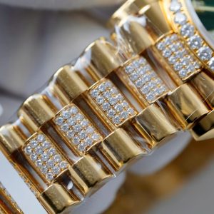 Đồng Hồ Rolex Day-Date Chế Tác Mặt Xanh Ombre Bọc Vàng Thật + Đính Kim Cương Moissanite 36mm (2)