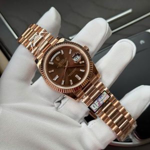 Đồng Hồ Rolex Day-Date Mặt Chocolate Chế Tác Bọc Vàng Hồng Trọng Lượng 186Gram QF 40mm (2)