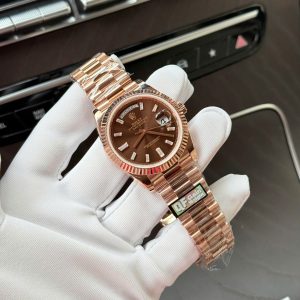 Đồng Hồ Rolex Day-Date Mặt Chocolate Chế Tác Bọc Vàng Hồng Trọng Lượng 186Gram QF 40mm (2)
