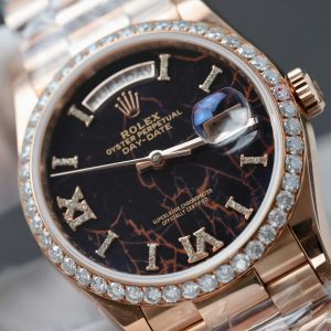 Đồng Hồ Rolex Day-Date Mặt Nham Thạch Chế Tác Bọc Vàng Thật Đính Moissanite GMF 36mm (2)
