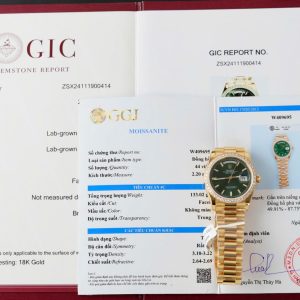 Đồng Hồ Rolex Day-Date Mặt Xanh Lá Cây Chế Tác Bọc Vàng Thật Đính Moissanite Hong Kong 36mm (2)