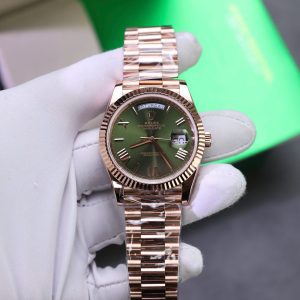 Đồng Hồ Rolex Day-Date Mặt Xanh Lá Cây Chế Tác Bọc Vàng Thật Trọng Lượng 186Gram QF 40mm (2)