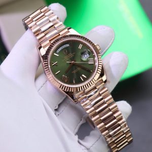 Đồng Hồ Rolex Day-Date Mặt Xanh Lá Cây Chế Tác Bọc Vàng Thật Trọng Lượng 186Gram QF 40mm (2)