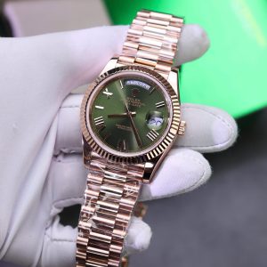 Đồng Hồ Rolex Day-Date Mặt Xanh Lá Cây Chế Tác Bọc Vàng Thật Trọng Lượng 186Gram QF 40mm (2)