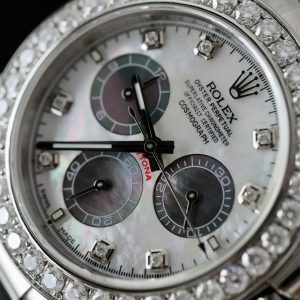 Đồng Hồ Rolex Daytona Chế Tác Mặt MOP Cọc Số + Vành Độ Kim Cương Moissanite 40mm (8)