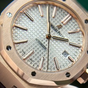 Đồng Hồ Audemars Piguet Royal Oak 15400 Fake 11 Mạ Vàng Hồng Mặt Trắng Xưởng IP 41mm (2)