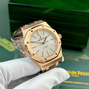 Đồng Hồ Audemars Piguet Royal Oak 15400 Fake 11 Mạ Vàng Hồng Mặt Trắng Xưởng IP 41mm (2)