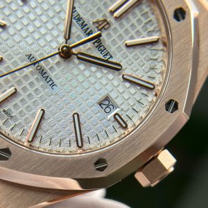 Đồng Hồ Audemars Piguet Royal Oak 15400 Fake 11 Mạ Vàng Hồng Mặt Trắng Xưởng IP 41mm (2)
