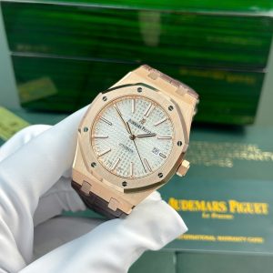 Đồng Hồ Audemars Piguet Royal Oak 15400 Fake 11 Mạ Vàng Hồng Mặt Trắng Xưởng IP 41mm (2)