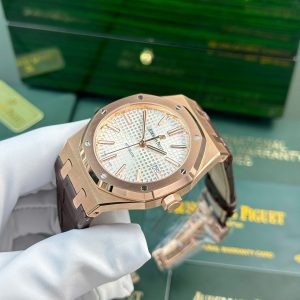 Đồng Hồ Audemars Piguet Royal Oak 15400 Fake 11 Mạ Vàng Hồng Mặt Trắng Xưởng IP 41mm (2)