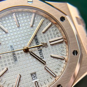 Đồng Hồ Audemars Piguet Royal Oak 15400 Fake 11 Mạ Vàng Hồng Mặt Trắng Xưởng IP 41mm (2)