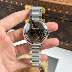 Đồng Hồ Cartier Ballon Bleu Rep Cao Cấp Mặt Nâu Dây Kim Loại Xưởng AF 40mm (2)