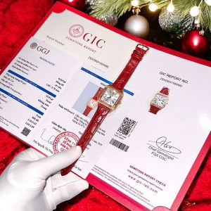 Đồng Hồ Cartier Santos Dumont WJSA0017 Màu Đỏ Chế Tác Bọc Vàng + Kim Cương Moissanite 33x38mm (2)