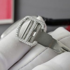 Đồng Hồ Cartier Santos Nữ Chế Tác Đính Full Kim Cương Moissanite Dây Da 35mm (2)