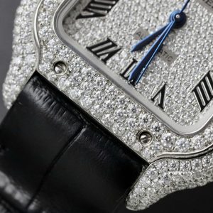 Đồng Hồ Cartier Santos Nữ Chế Tác Đính Full Kim Cương Moissanite Dây Da 35mm (2)