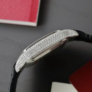 Đồng Hồ Cartier Santos Nữ Chế Tác Đính Full Kim Cương Moissanite Dây Da 35mm (2)