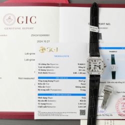 Đồng Hồ Cartier Santos Nữ Chế Tác Đính Full Kim Cương Moissanite Dây Da 35mm (2)