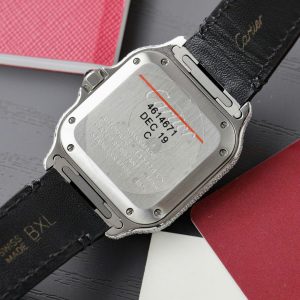 Đồng Hồ Cartier Santos Nữ Chế Tác Đính Full Kim Cương Moissanite Dây Da 35mm (2)