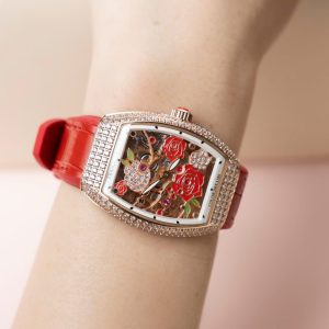 Đồng Hồ Franck Muller Replica 11 Vanguard V32 Skeleton Mặt Hoa Màu Đỏ 36mm (2)