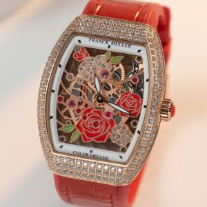 Đồng Hồ Franck Muller Replica 11 Vanguard V32 Skeleton Mặt Hoa Màu Đỏ 36mm (2)