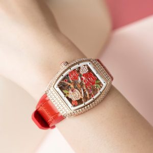 Đồng Hồ Franck Muller Replica 11 Vanguard V32 Skeleton Mặt Hoa Màu Đỏ 36mm (2)