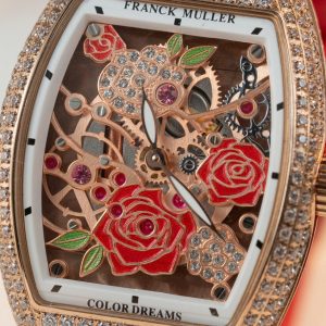Đồng Hồ Franck Muller Replica 11 Vanguard V32 Skeleton Mặt Hoa Màu Đỏ 36mm (2)