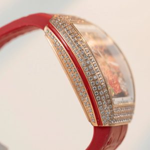 Đồng Hồ Franck Muller Replica 11 Vanguard V32 Skeleton Mặt Hoa Màu Đỏ 36mm (2)