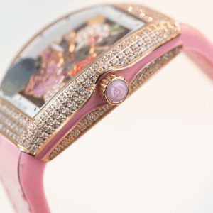 Đồng Hồ Franck Muller Replica 11 Vanguard V32 Skeleton Mặt Hoa Màu Hồng 36mm (2)