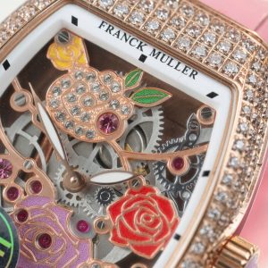 Đồng Hồ Franck Muller Replica 11 Vanguard V32 Skeleton Mặt Hoa Màu Hồng 36mm (2)