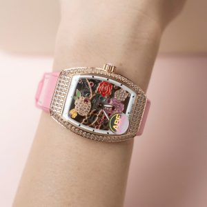 Đồng Hồ Franck Muller Replica 11 Vanguard V32 Skeleton Mặt Hoa Màu Hồng 36mm (2)