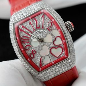 Đồng Hồ Franck Muller V32 Vanguard Lady Heart Màu Đỏ Chế Tác Full Kim Cương Moissanite 36mm (2)
