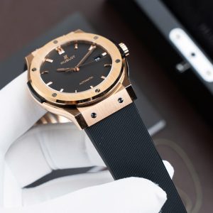 Đồng Hồ Hublot Classic Fusion King Gold Mặt Đen Replica 11 Máy SW300 Dây Cao Su 42mm (2)