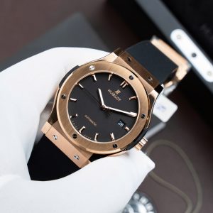 Đồng Hồ Hublot Classic Fusion King Gold Mặt Đen Replica 11 Máy SW300 Dây Cao Su 42mm (2)