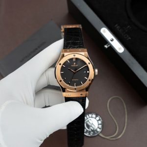 Đồng Hồ Hublot Classic Fusion King Gold Replica 11 Màu Đen Máy SW300 Thuỵ Sỹ Dây Cá Sấu 42mm (2)