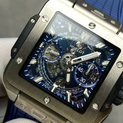 Đồng Hồ Hublot Nam Rep 11 Square Bang Unico Titanium Màu Xanh Dương Xưởng BBF 42mm (1)
