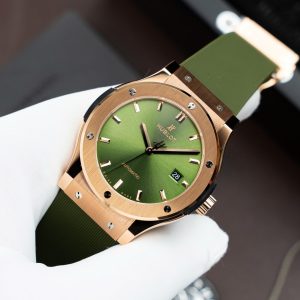 Đồng Hồ Hublot Rep 11 Classic Fusion King Gold Màu Xanh Lá Cây Máy SW300 Thuỵ Sỹ Dây Cao Su 42mm (2)