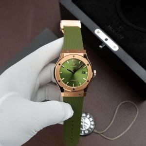 Đồng Hồ Hublot Rep 11 Classic Fusion King Gold Màu Xanh Lá Cây Máy SW300 Thuỵ Sỹ Dây Cao Su 42mm (2)