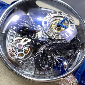 Đồng Hồ Jacob & Co Rồng Đen Replica Cao Cấp Nhất Dây Da Màu Xanh 45mm (10)