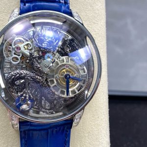 Đồng Hồ Jacob & Co Rồng Đen Replica Cao Cấp Nhất Dây Da Màu Xanh 45mm (10)